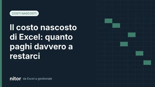 Copertina blog Nitor: il costo nascosto di usare Excel come gestionale, con griglia di foglio di calcolo stilizzata