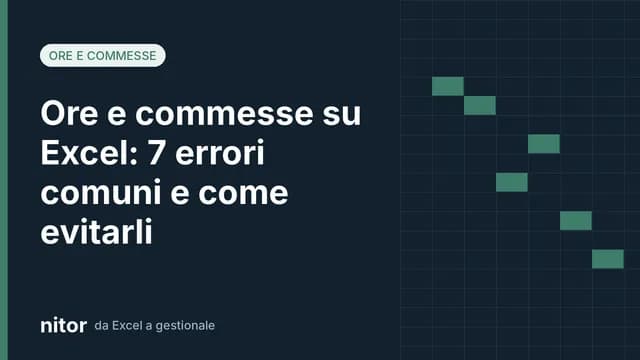 Copertina sugli errori nella gestione di ore e commesse con Excel, con griglia stilizzata di un foglio di calcolo