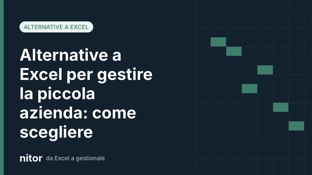 Copertina blog Nitor: alternative a Excel per gestire la piccola azienda, con griglia di foglio di calcolo stilizzata